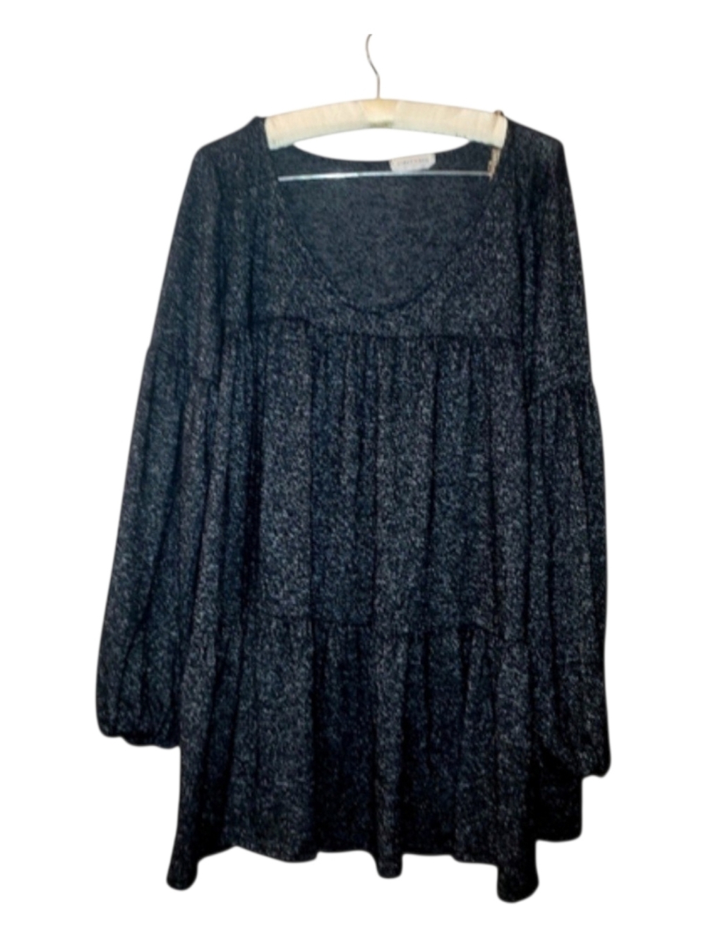 First Love Black With Gray Speck Ruffle Top A-line Flattering 2X